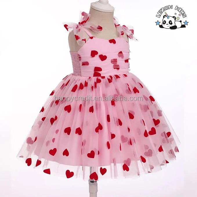 LEZONKIDS - Vestido vermelho personalizado com malha sem mangas e alças de laço, parte de trás cor-de-rosa para meninas no verão para crianças de 2 a 14 anos